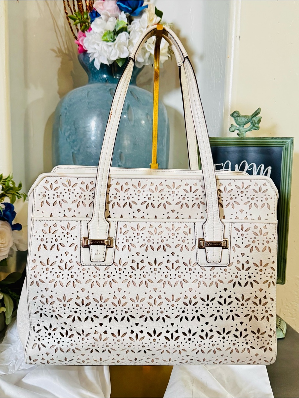 COACH Taylor Eyelet Chalk Leather Tote Satchel 2014 - #27391 - GUC - Picture 6 of 16